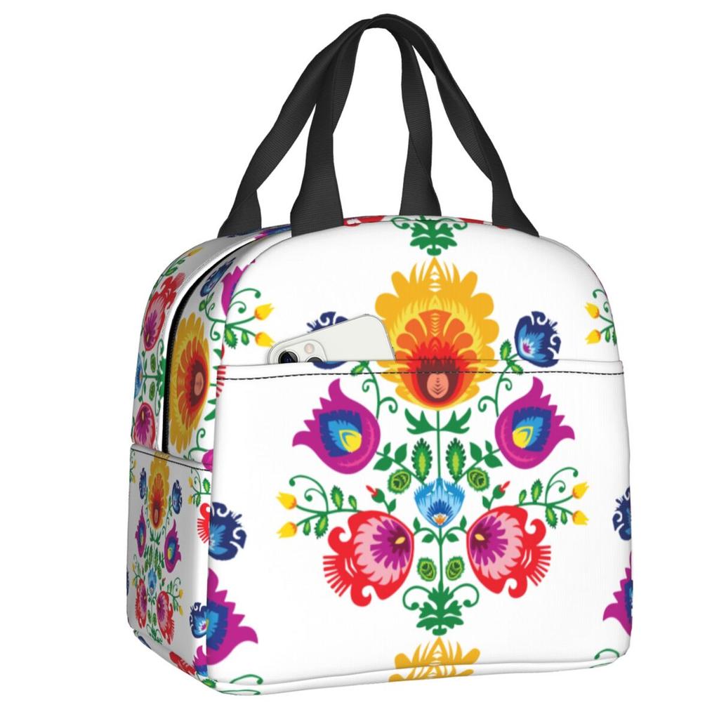 Poland Folk Roosters Lunch Bag Women Cooler Thermal Insulated Polish Floral Print Lunch Box for Children School Food Picnic Bags
