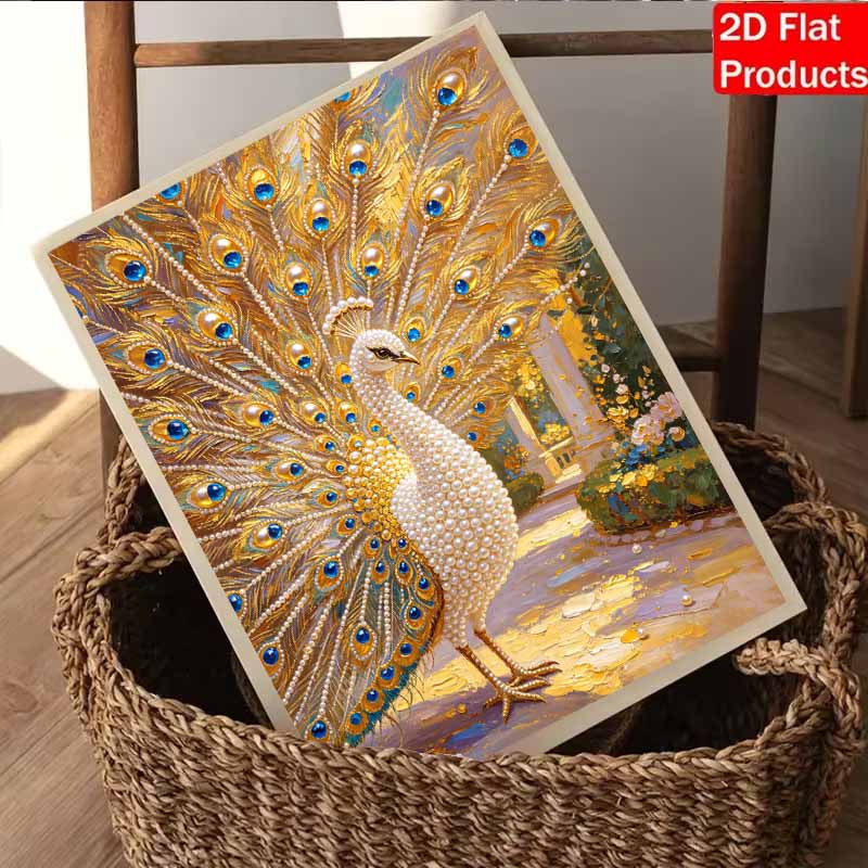 Animal 5D Pearl Painting Peacock Handmade DIY Home Office Desktop Decoration Painting Threedimensional Exquisite Golden Feathers and Blue Gemstones