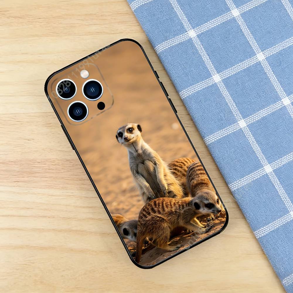 Funny Standing Meerkats Phone Case for iPhone 17 16 16E 15 14 Pro Plus Air 13 12 11 Max Mini X XR XS TPU Bumper