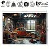 1 Vintage Garage Classic Car Photography Backdrop - a Polyester Party Banner Suitable for Indoor and Outdoor Events