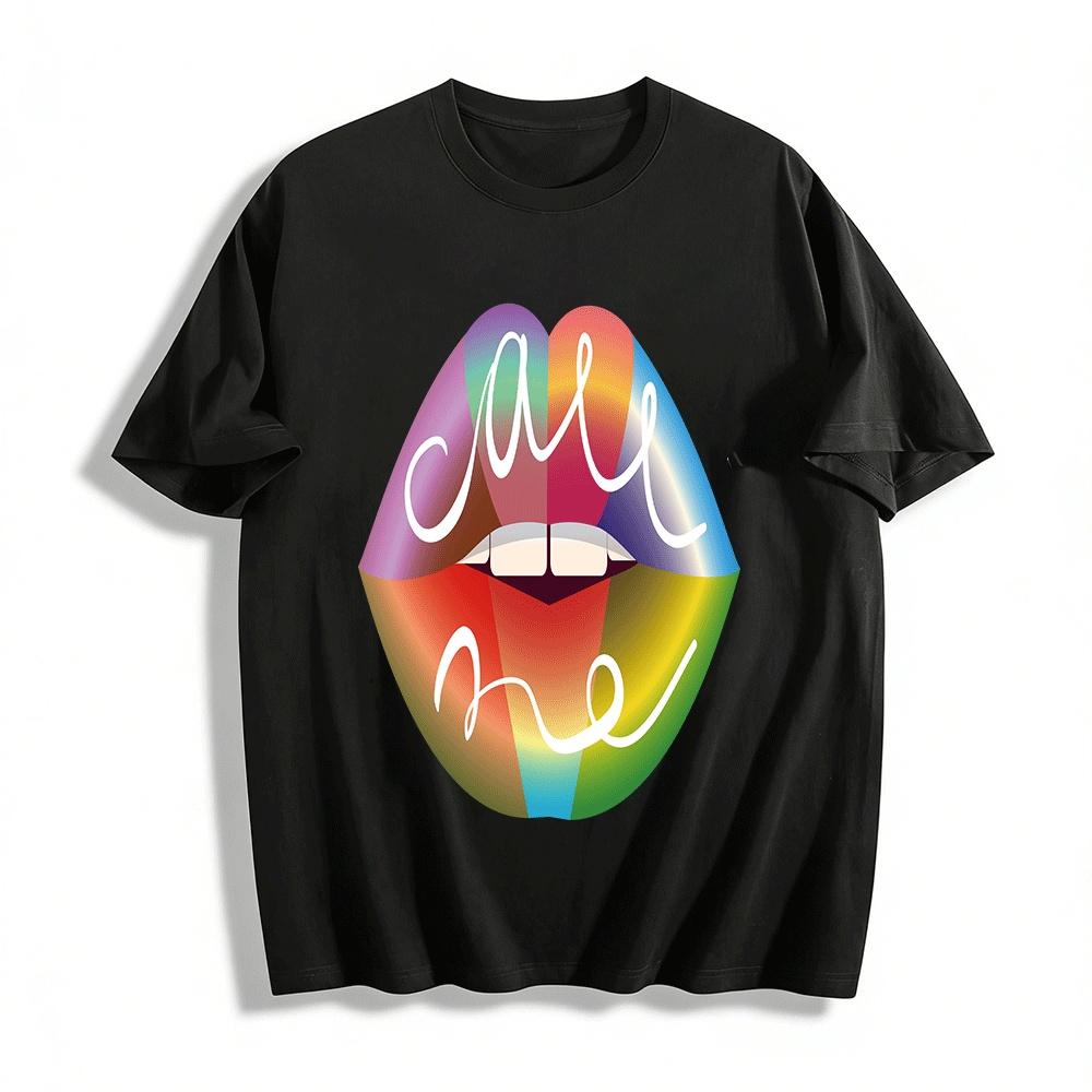 Rainbow Lips All Me Print Casual Short Sleeve T-Shirt Pure cotton T-shirt XXS