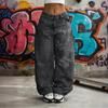 Women's Retro High Street Wide-Leg Denim Trousers Washed High-Waisted Casual Stylish Denim Trousers
