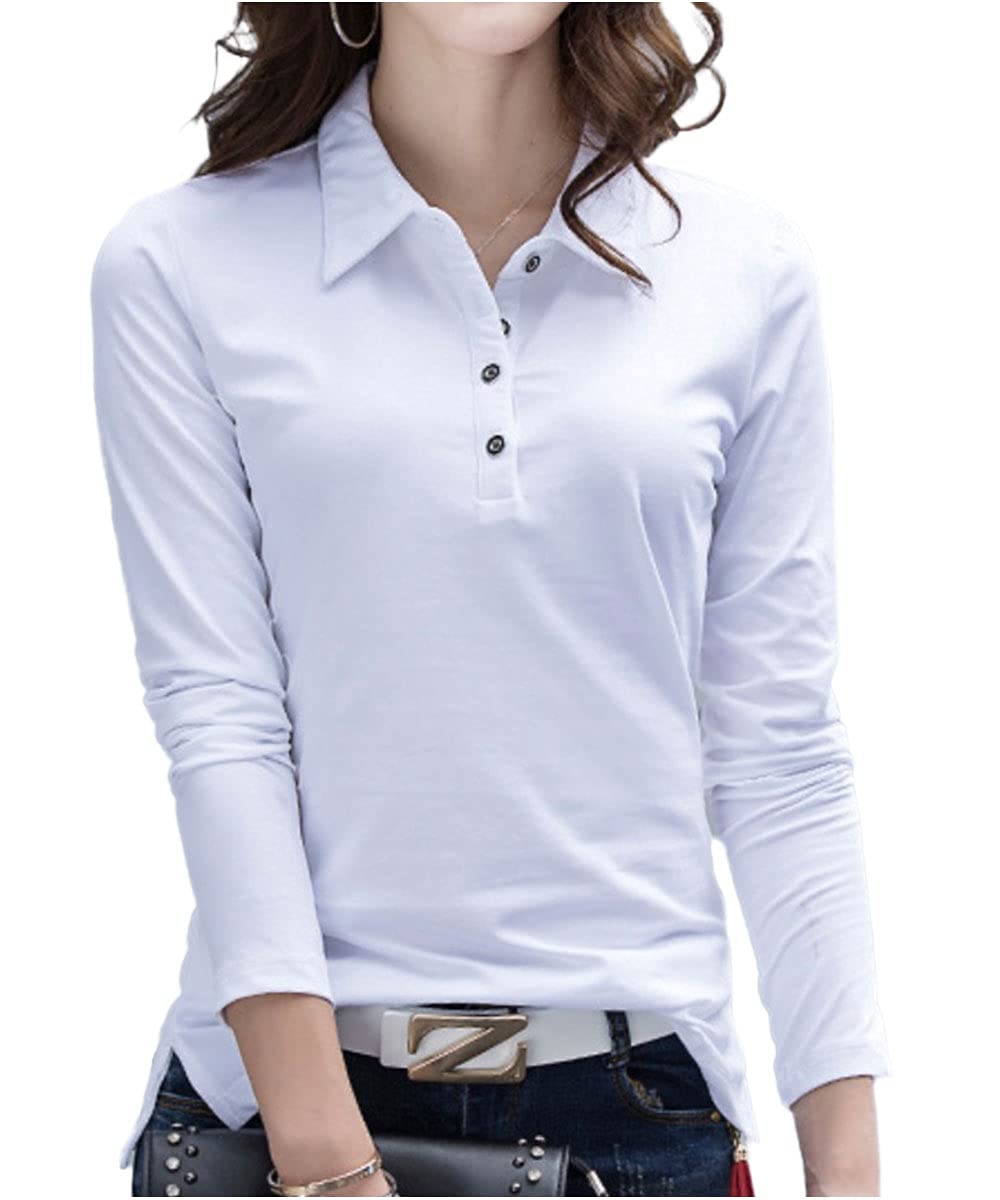 

три Поло для гольфа Joy Стильная рубашка поло с длинным рукавом для размера Белая женская рубашка, Весна, Спорт, На пуговицах, M, белый