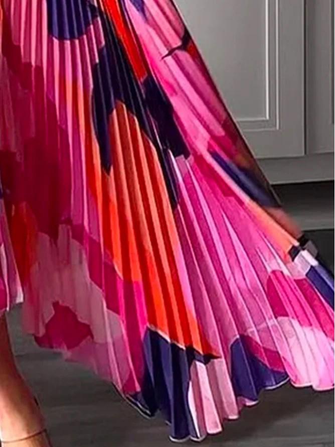 Sommer Neckholder Tiefes V Rückenfrei Ärmellos Floral Plissiertes Schwingkleid