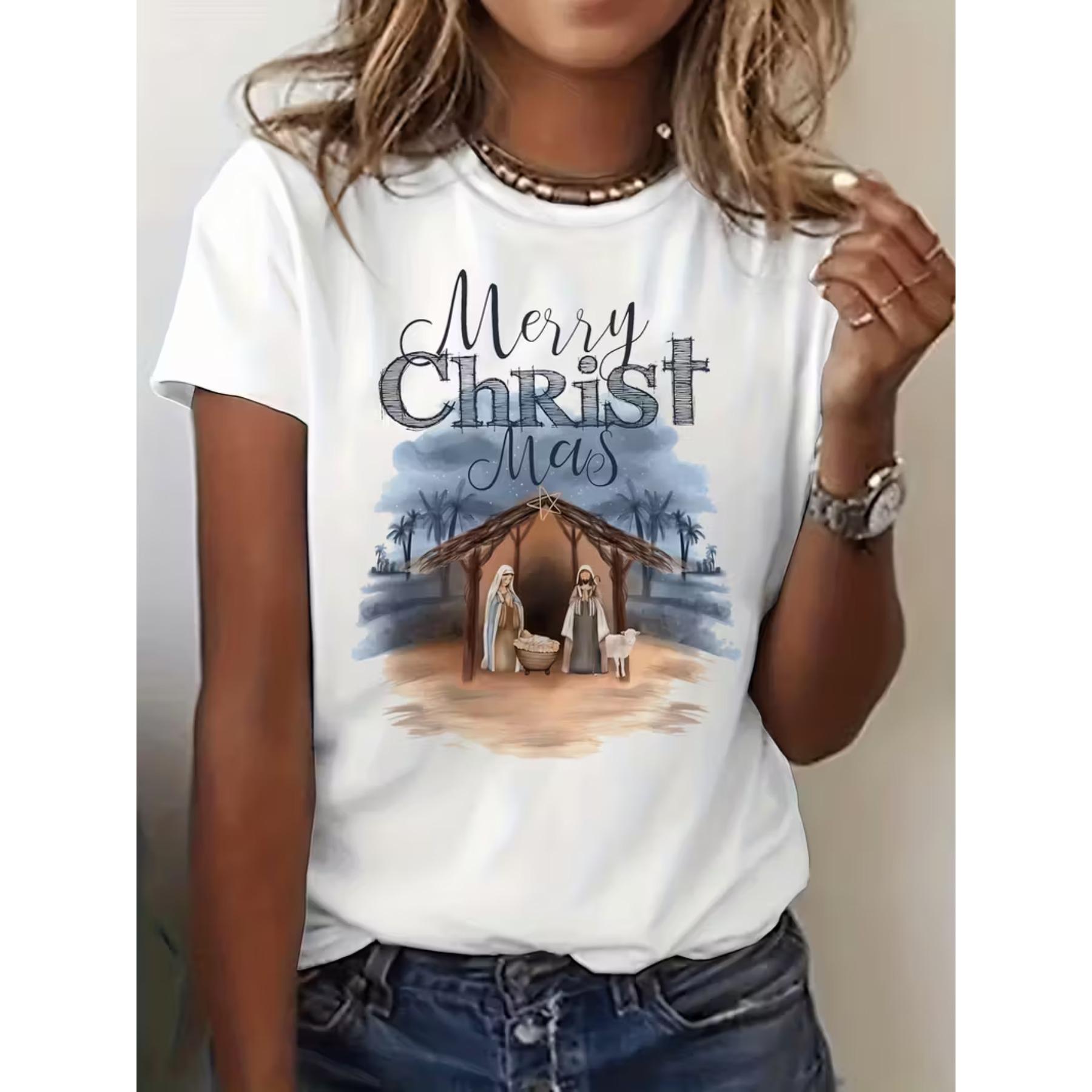 

Vintage Graphic Print T-Shirt Featuring A Merry Christmas Design, Perfect for Casual Wear in Summer and Spring XXL білий