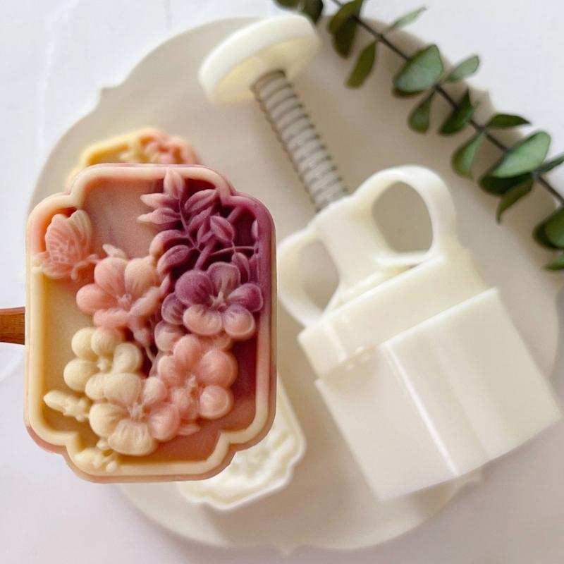 Cookie Stamps Pomegranate Flower Mooncake Mold Hand-Pressure Moon Cake Makers DIY Pastry Tool for MidAutumn Festival
