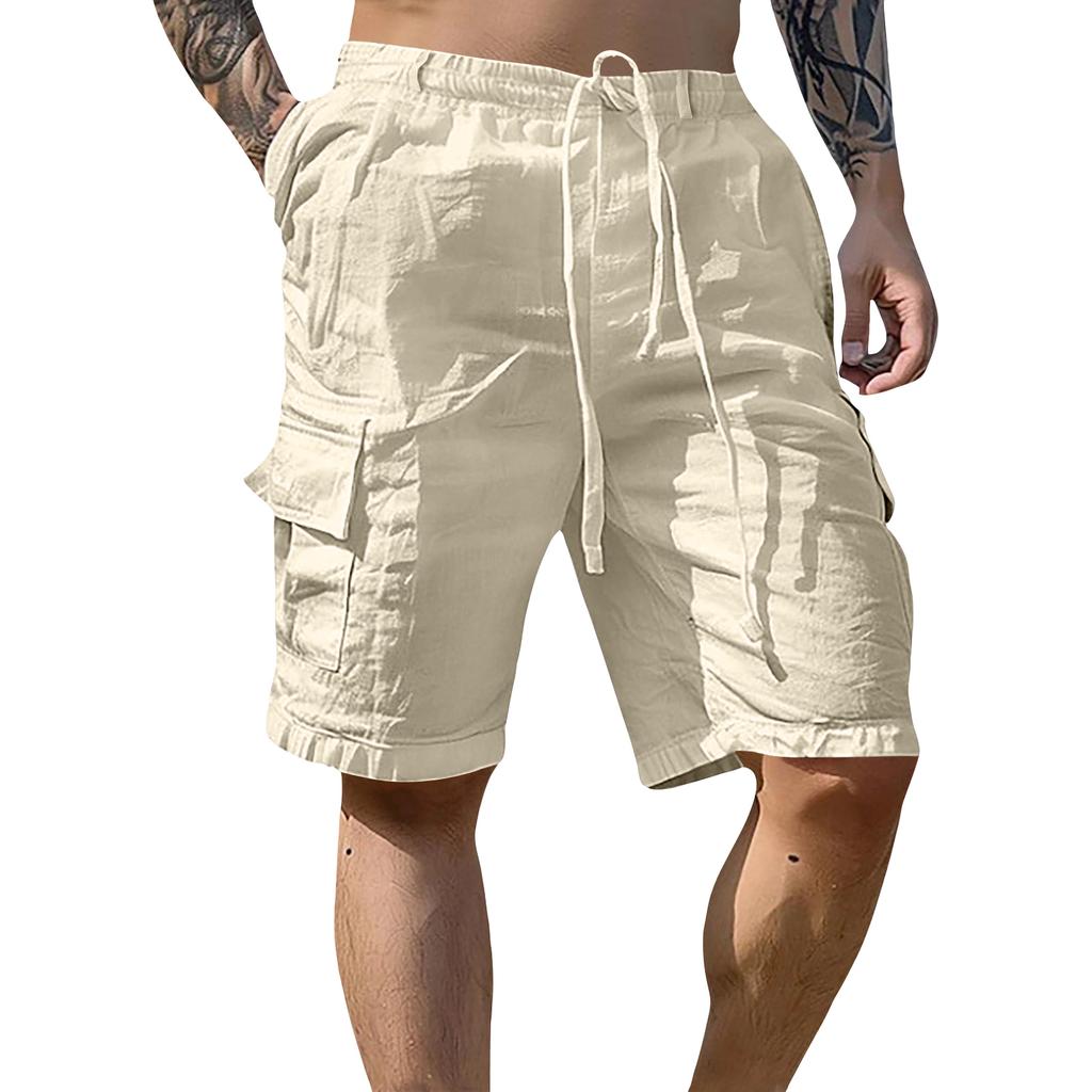 Men's Cotton Linen Casual Cargo Shorts Men's Fashion Work Shorts
