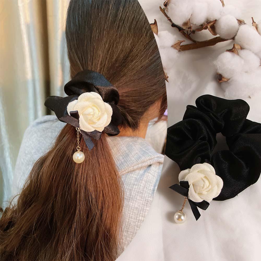 Fashion Girls Women Pearl Headwear Hair Circle Hair Bands Camellia Scrunchies Elastic Hair Rope