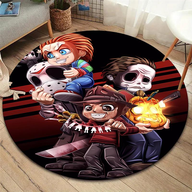 Chibi Chucky Freddy Krueger Round Area Rug,Carpet Rug for Living Room Bedroom Sofa Playroom Decor,Non-slip Floor Mat