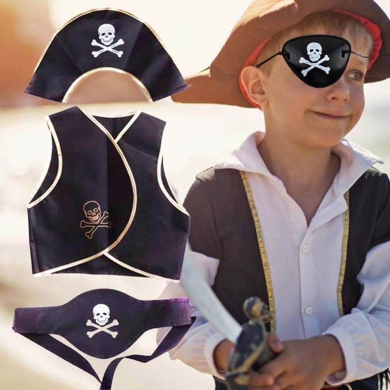 Pirate Hat Pirate Eye Patches Skull Pattern Pirate Tops Halloween Pirate Cosplay Accessories Pirate Costume Set