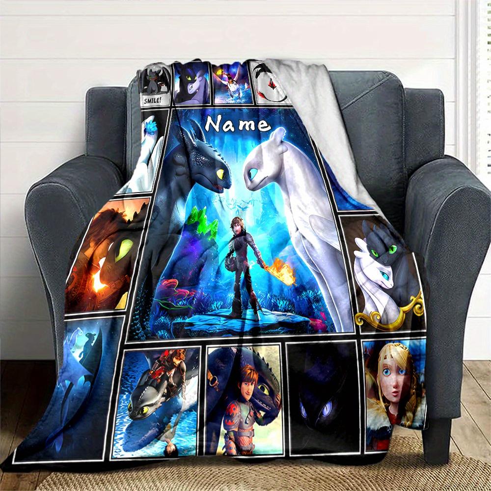 Toothless Light Fury Dragon Adventure Flannel Blanket With Personalizable Name Comfortable All Seasons Suitable For Sofas Beds Travel Camping Office