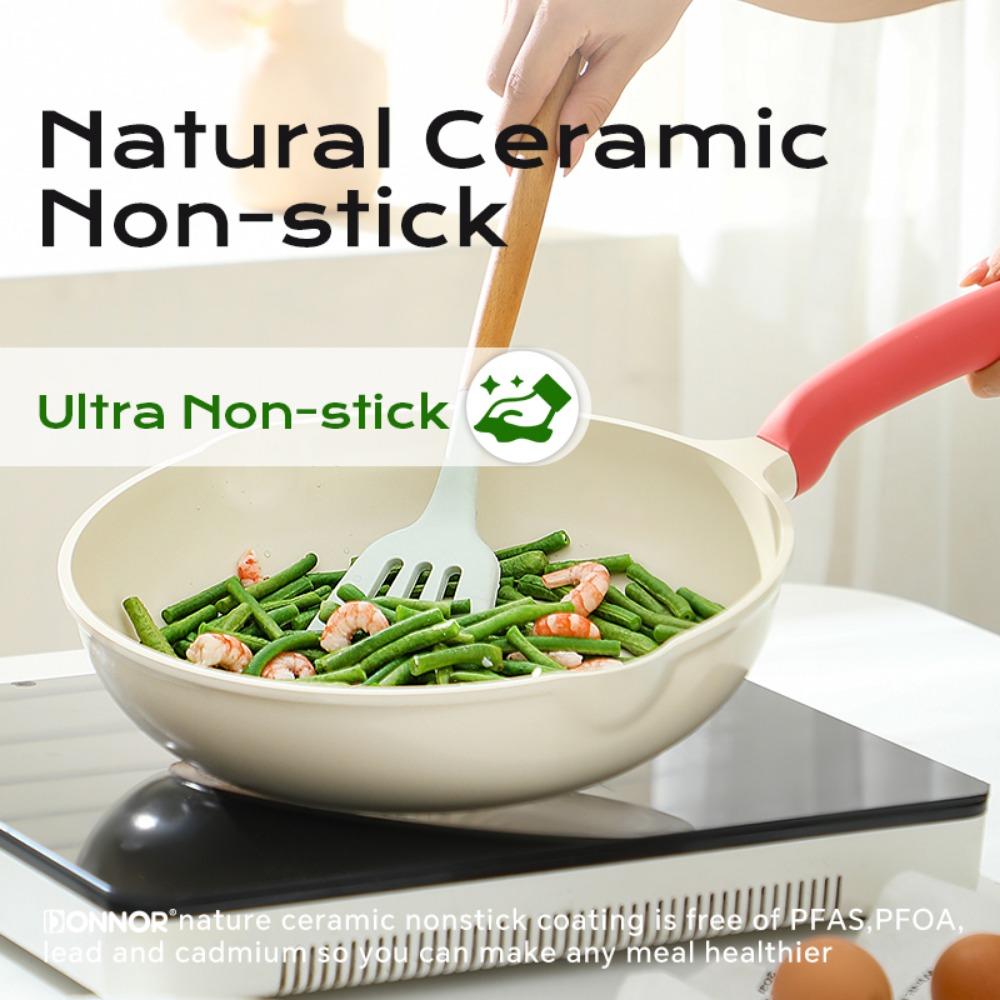 DONNOR Ceramic Nonstick Frying Pan Skillet with Lid 3.6QT Induction Pan Nonstick Pots and Pans with Silicone Handle