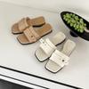Krazing Pot Mules Fashion Sheep Skin Thick Heels Peep Toe Flip Flop Summer Size 42 Preppy Style Women Sandals