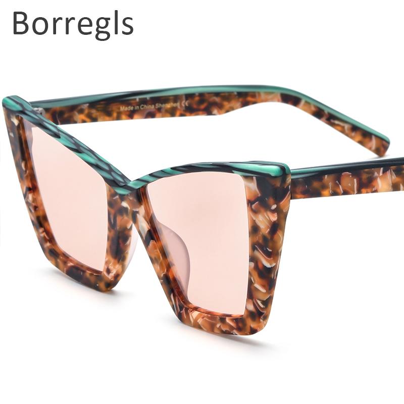 Borregls Matte Acetate Multicolor Polarized Sunglasses Women Cateye 2025 New Brand Designer Cat Eye Mirrored Sun Glasses 19290T Acetate