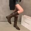 Thick heel pleated long tube knight boots women's shoes 2025 new spring and autumn western thin medium tube long boots
