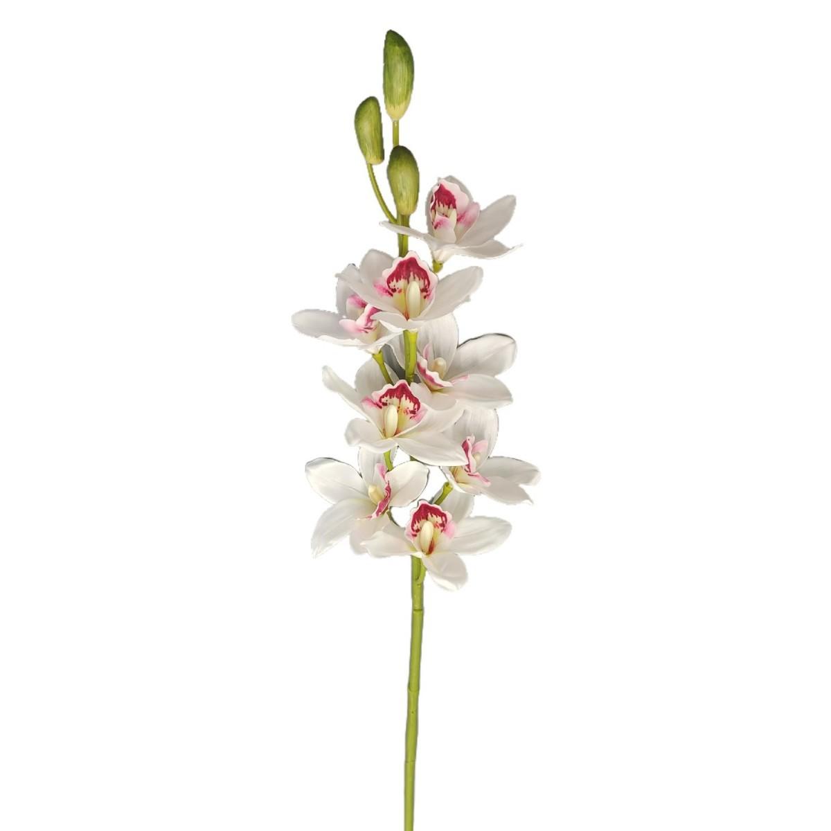 Yellow Artificial Cymbidium Orchid Stem, Faux Orchid with Blooms & Buds, Fake Flower for Home Vase Decor белый