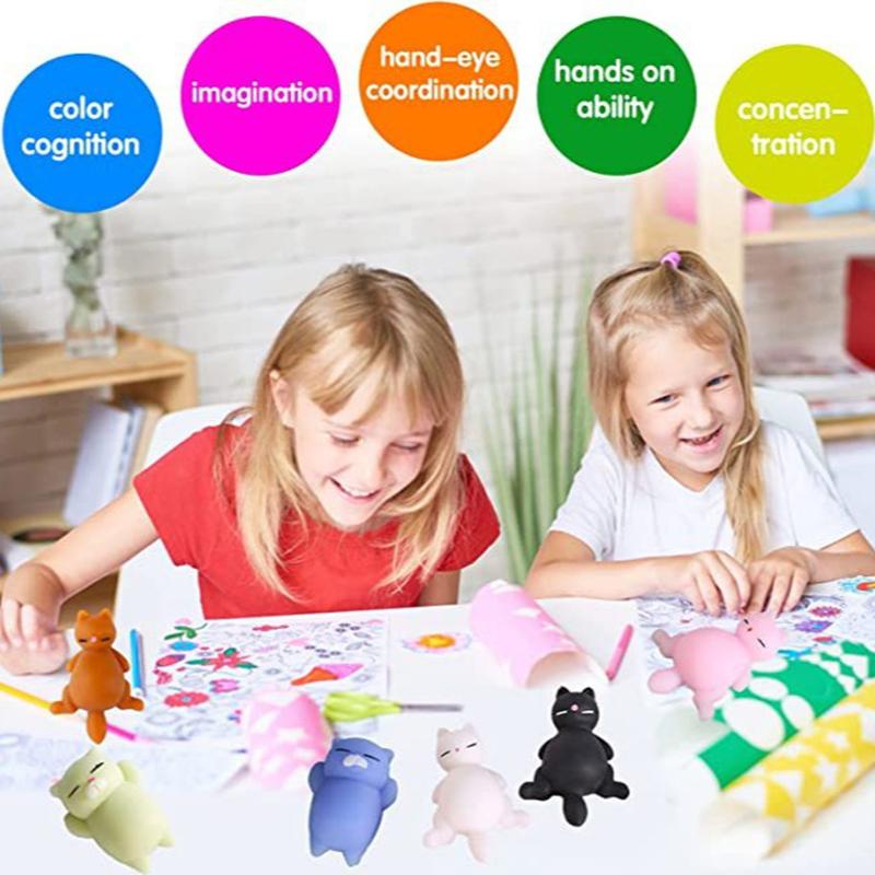 10/30/50Pcs Kawaii Cat Mochi Squishy Toys Cartoon Stress Relief Toys Animals Squishies Pack Fidget Toys for Kids Party Favors