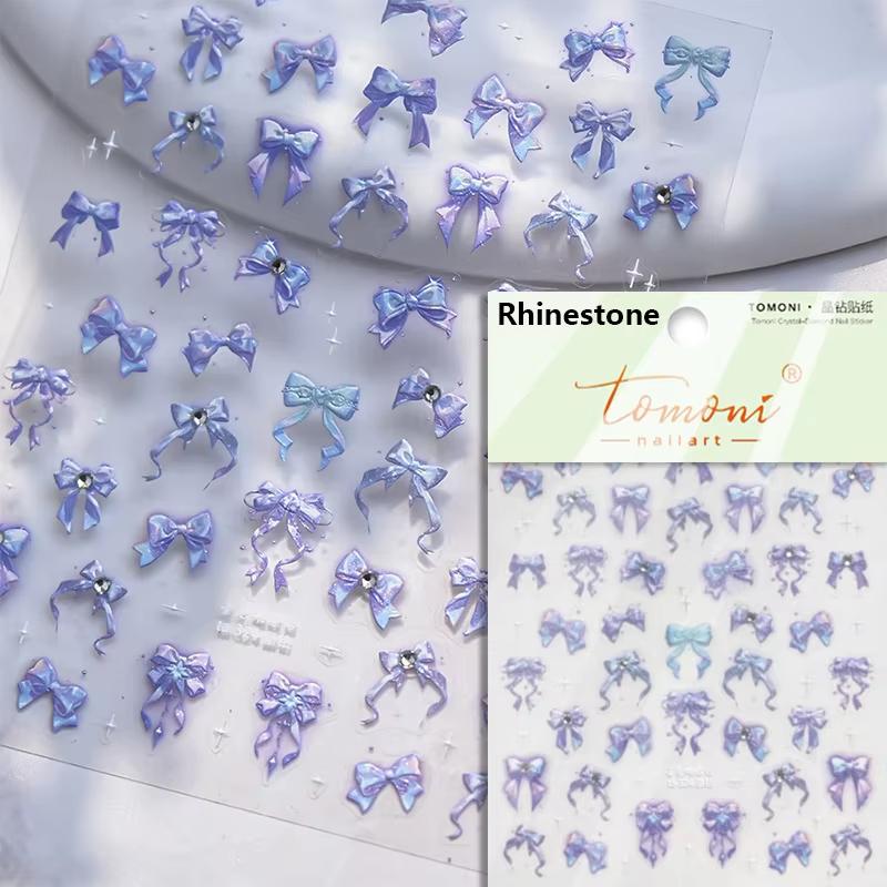 5D Sparkle Clear Diamonds Colorful Thin Little Bow Tie Bowknot Adhesive Nail Art Stickers Decals Manicure Ornaments Suppliers