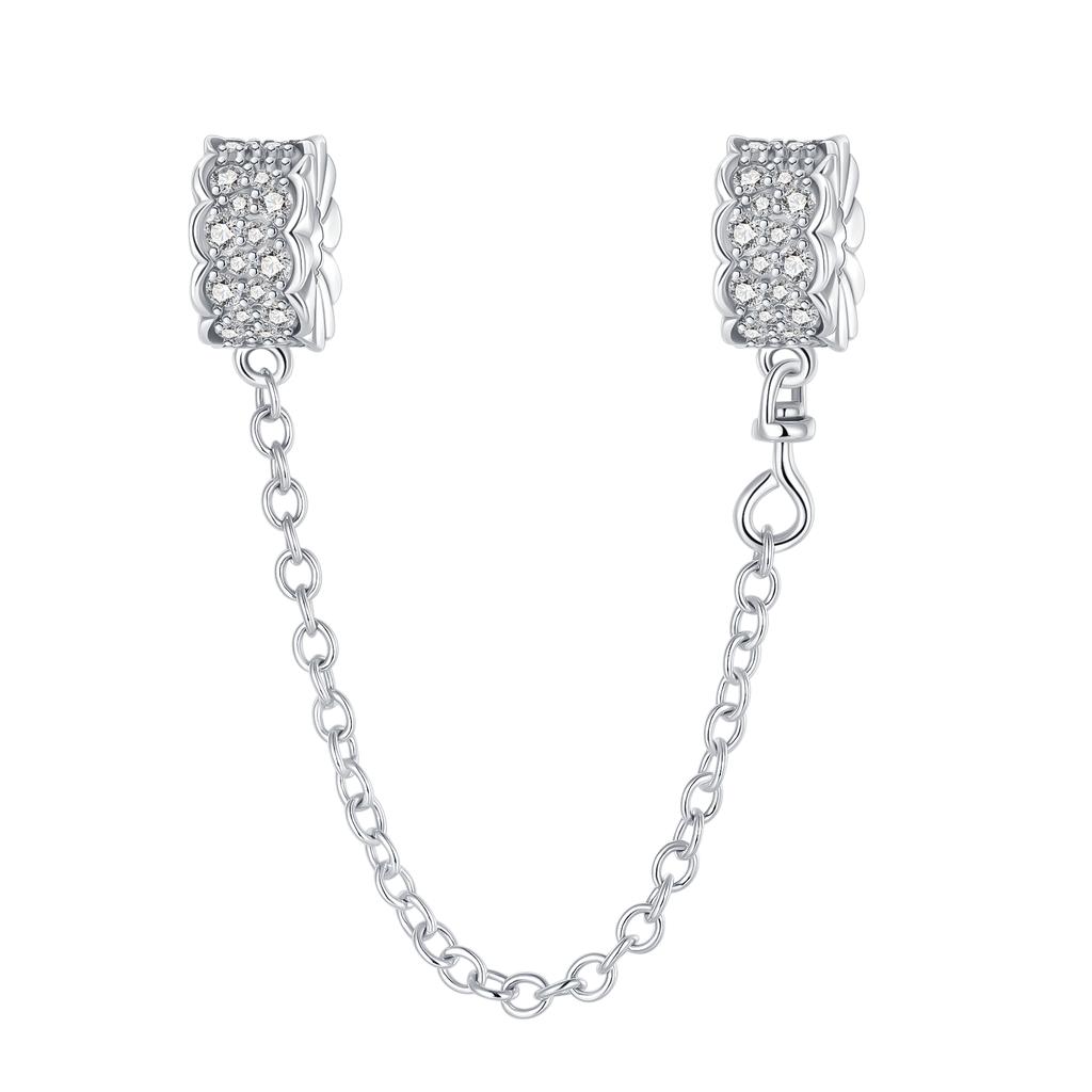 925 Silver Safety Chain Charm Bracelet Set Clover Lock Key Bear Peace Dove Fruit Decoration Beaded Fine Jewelry Gift