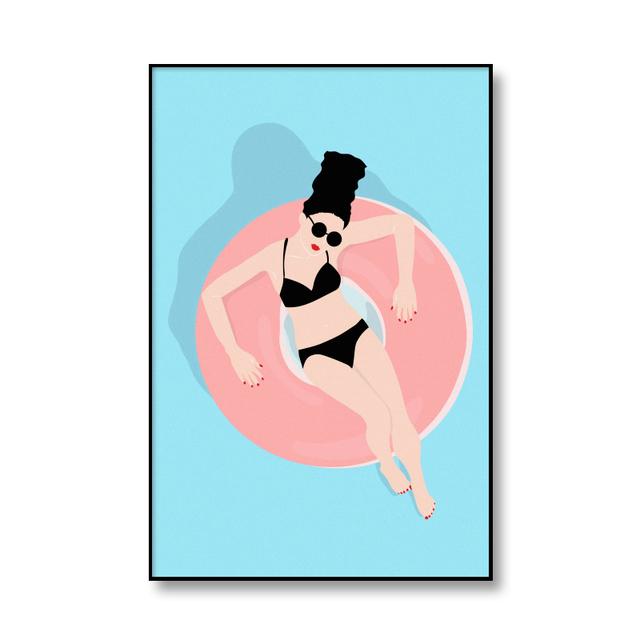Cartoon Swimming Pool Summer Seaside Vacation Illustration Canvas Painting Wall Art Poster Print Picture Living Room Home Decor