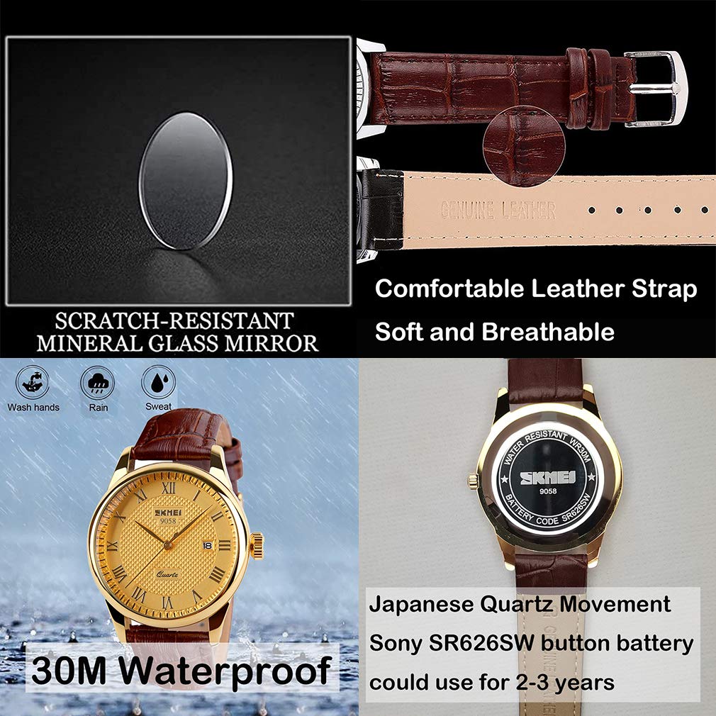 Brown Leather Business Quartz Date Day Gift Men's Watch, Strap, Wristwatch, Waterproof, Movement, Analog, Stylish, Classic, Casual, Simple, Display,