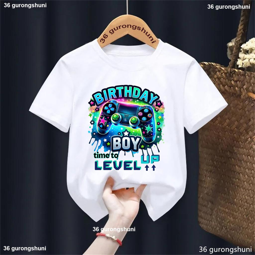 2025 New Hot Birthday Boy Time To Level Up T-Shirts Birthday 1-10 Tshirt Boys Casual Summer Short Sleeve Tee Tops Kid Clothes