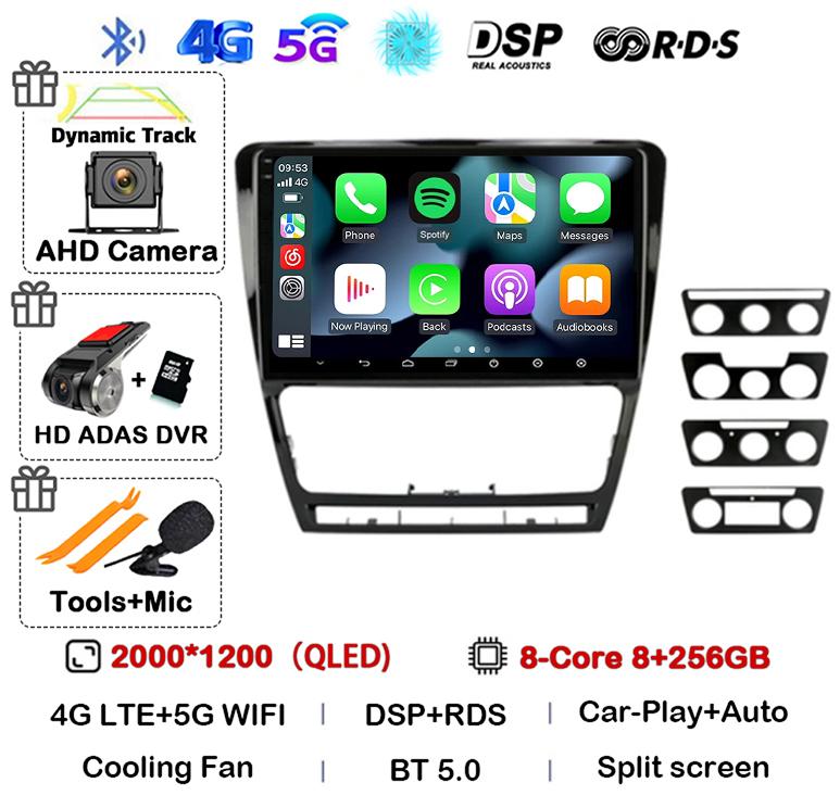 Android 14 WIFI+4G Carplay Car Radio GPS For SKODA Octavia 2 A5 2007 2008 2009 2010 2011-2014 Multimidia Player Head Unit Stereo