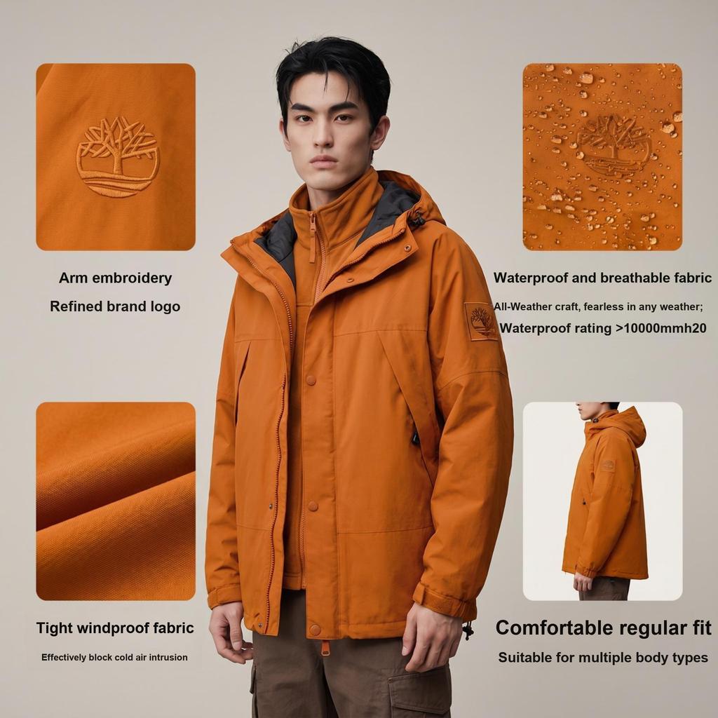 Timberland Three-In-One Warm Soft Shell Liner Waterproof Windproof Breathable Jacket Men Jacket Brown A69F2888