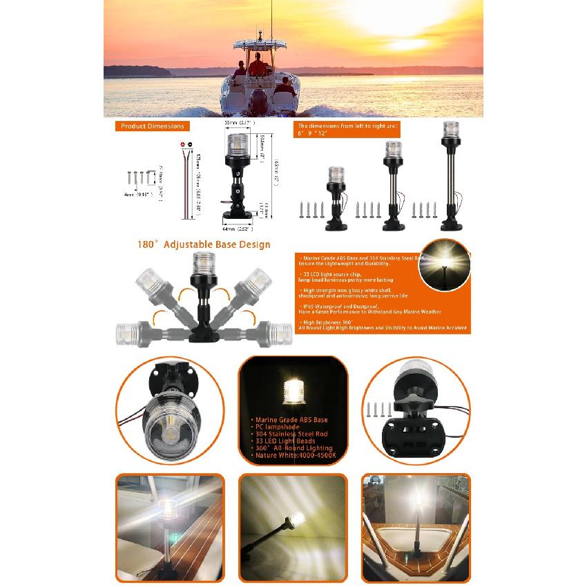 LED Klappbares Ankerlicht, Segelsignallampe für Marine, Boot, Yachtzubehör, 12-24V