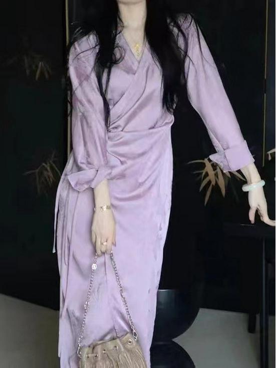 In Stock Spring/Summer 2026 High-End Chinese Style Qipao Dress with Diagonal Tie for Women