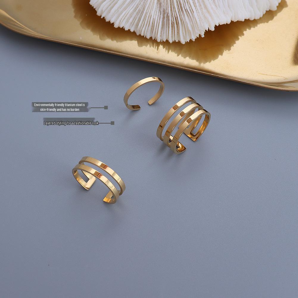 Elegant Multi-Layer European & American Titanium Steel 18K Gold Polished Index Finger Ring for Women