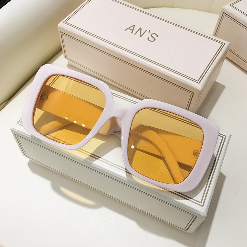 Large Square Sunglasses, Women'S White Frame, Big Face, Thin Pink Yellow, Advanced Face, Small Face, Sunglasses Tide