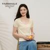 Mark Huafei Women's U-Neck Short Sleeve Mercerized Wool Knit Top