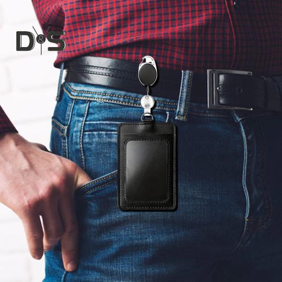 2 stk kortholder Klar uttrekkbar ID-kortholder med klipsemerke Spole ID-kortholder med karabinnøkkel