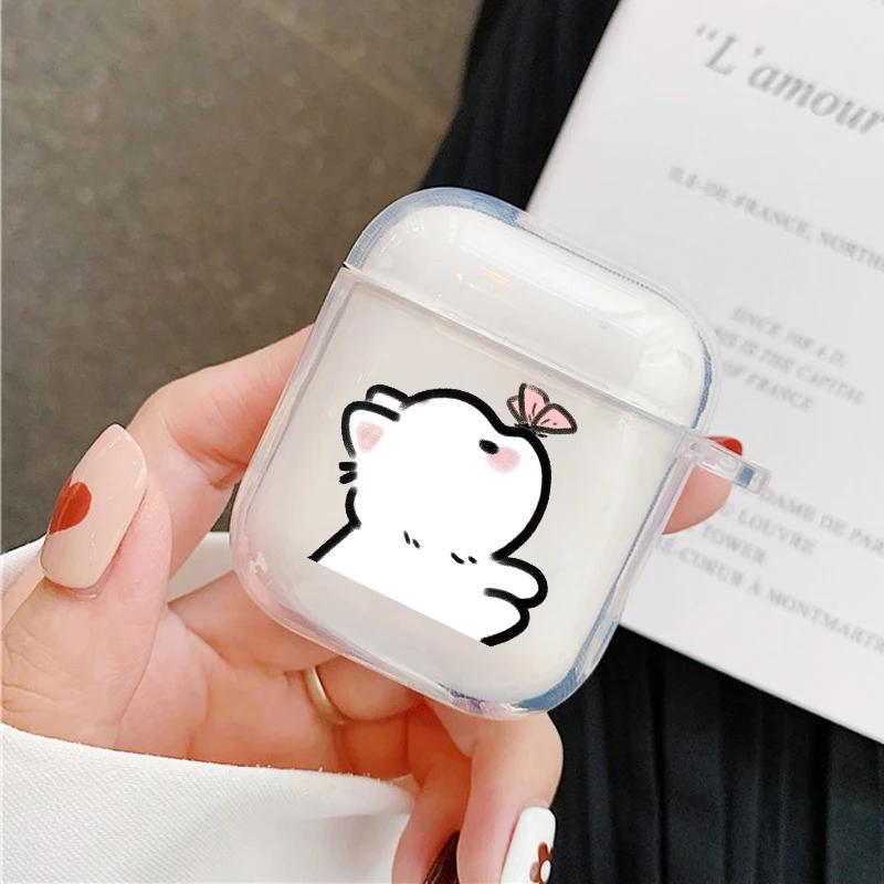 Cute Cartoon Couque Cat Clear Earphone Case For Apple AirPods 4 3rd 2 Pro2 Transparent Cover For Airpod 1 3 Protective Fundas