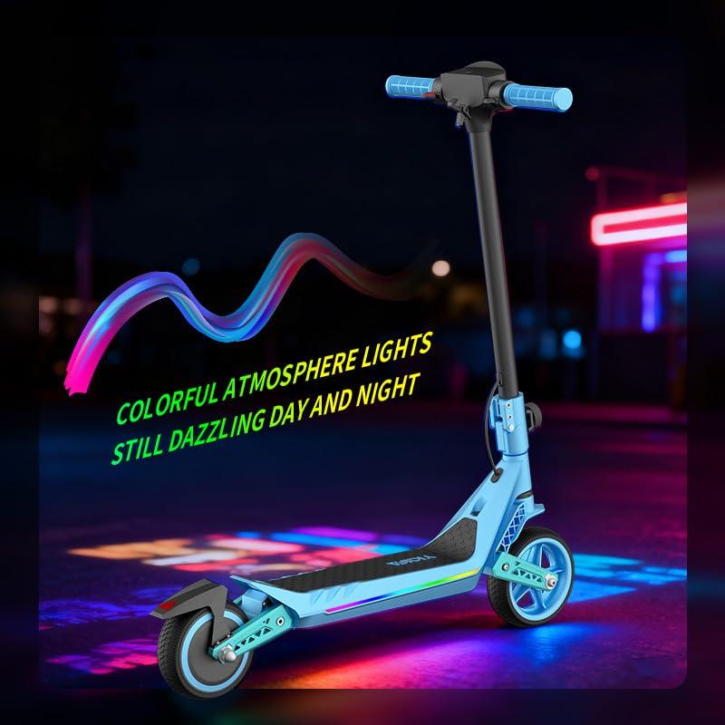 Electric Scooter (6-12Y) | 16km/h, 10km Range, Foldable | Dual Shock Absorbers & E-ABS | LED Display & Colorful Lights