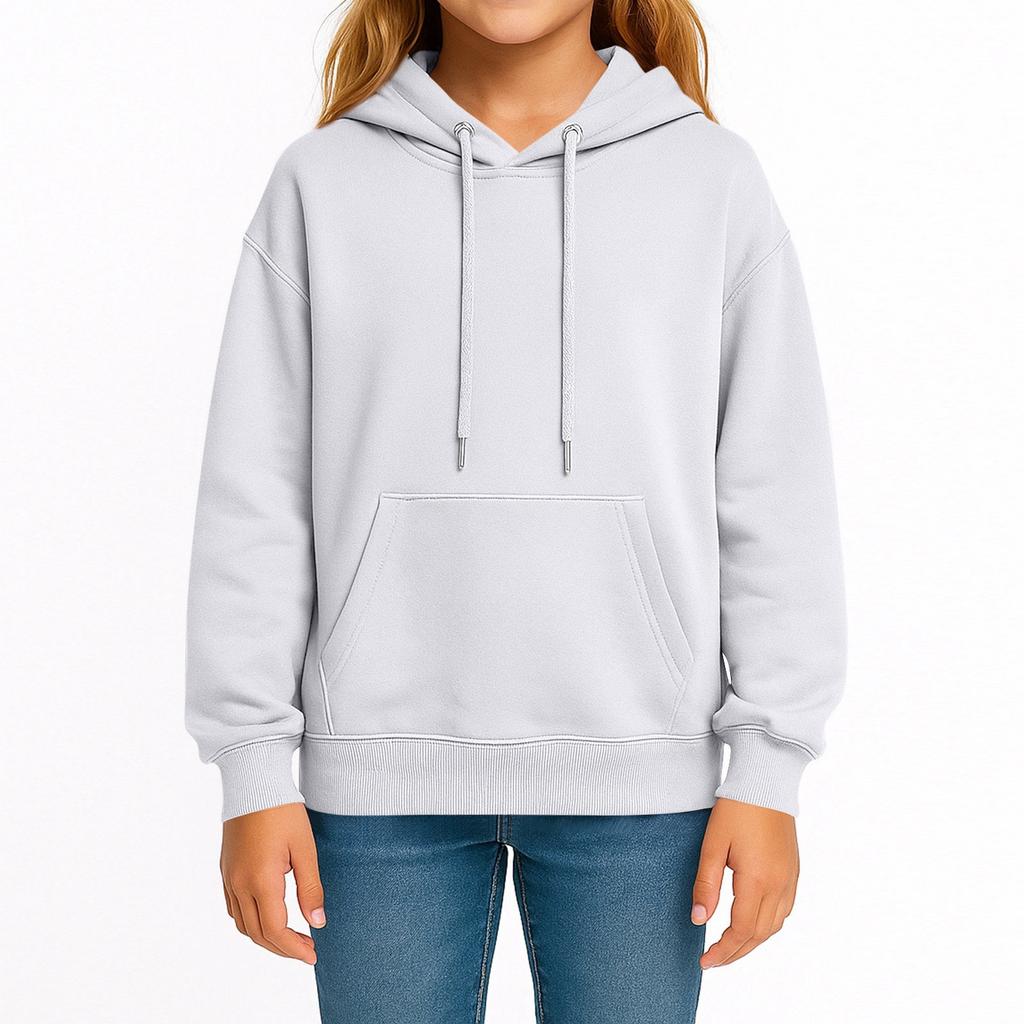 Children's Fashion Solid Color Long Sleeved Hooded Pullover With Pockets Casual Adult Sweatshirt Top