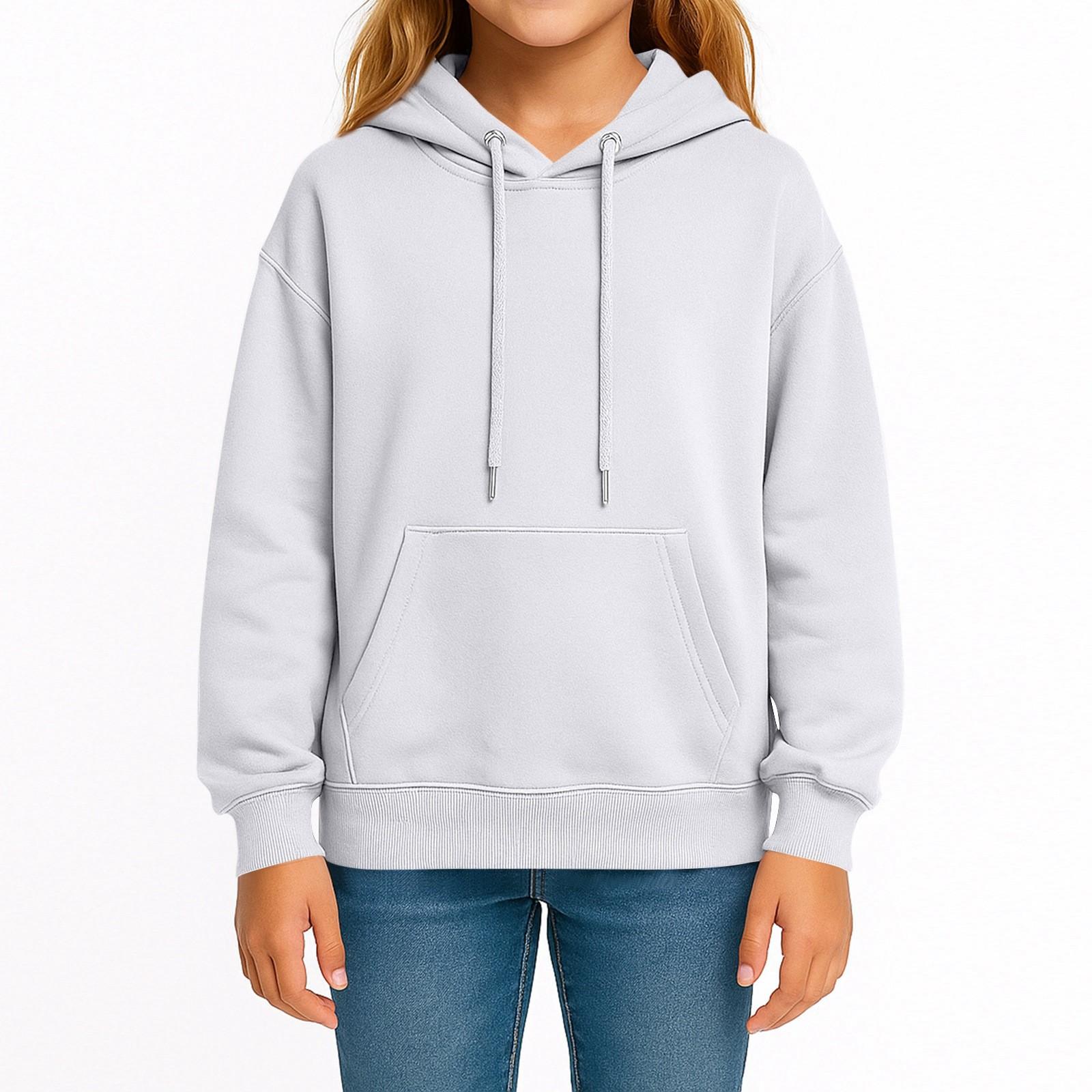 

Детская мода Однотонный худи с длинным рукавом и капюшоном, с карманами, повседневный взрослый свитшот-топ 150 белый