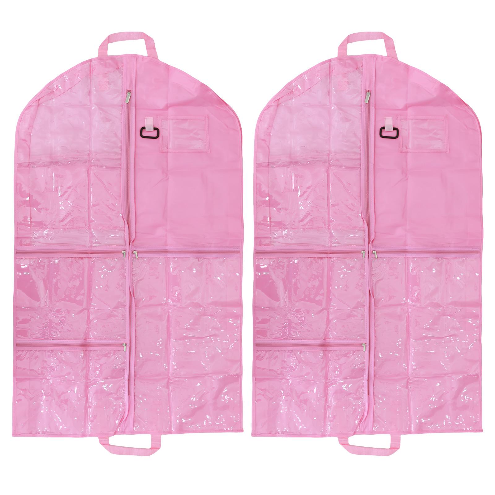 

2Pcs Clothes Dust Cover Garment Protector Bag Fully Enclosed Clothes Cover with 6 Pockets Hanging Durable Clothes Storage Bag розовый
