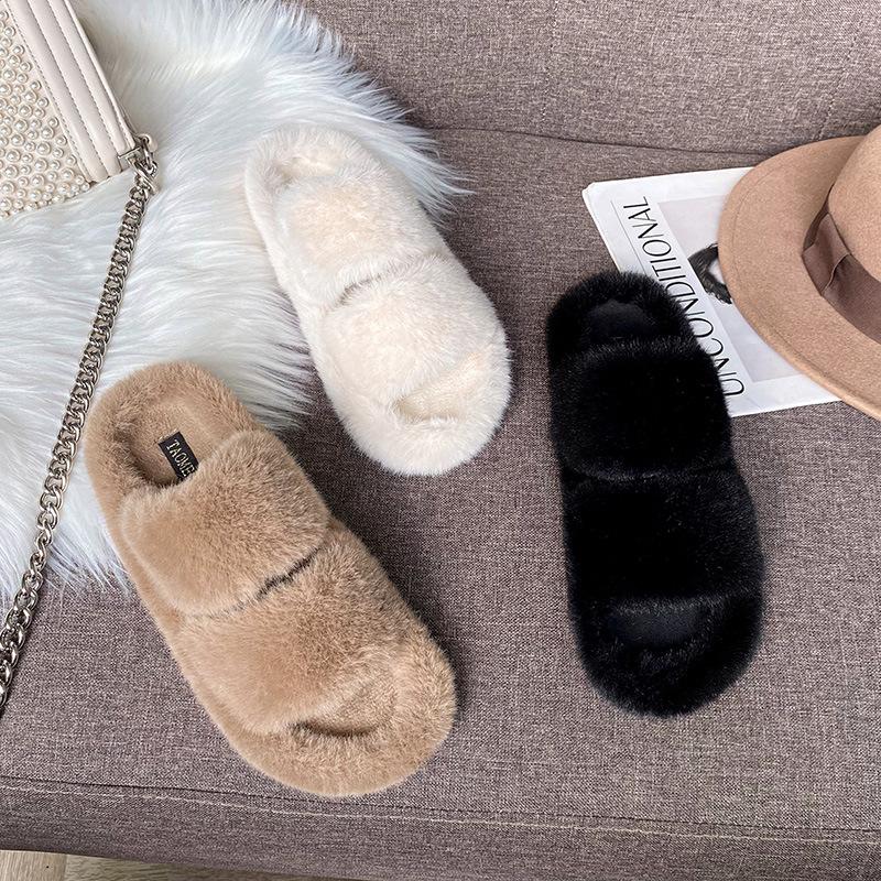 Autumn Winter Plush Fluffy Slippers For Women Fashion Comfortable Thick-Soled Women'S Cotton Slippers Warm Flat Women'S Shoes