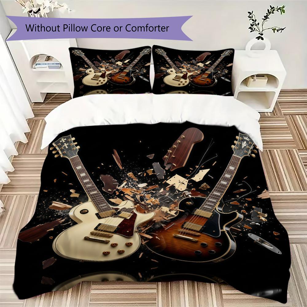 Modern Rock Guitar Pattern Bedding uilt Set uilt Cover Pillowcase Home Decoration Birthday Gift (1 * duvet cover + 2 * pillowcase without core)