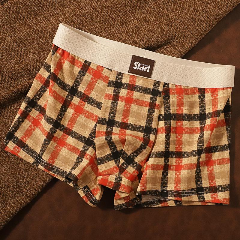 Men s Classic Retro Plaid Cotton Boxer Briefs – Breathable, Comfortable, Fashionable. 2XL