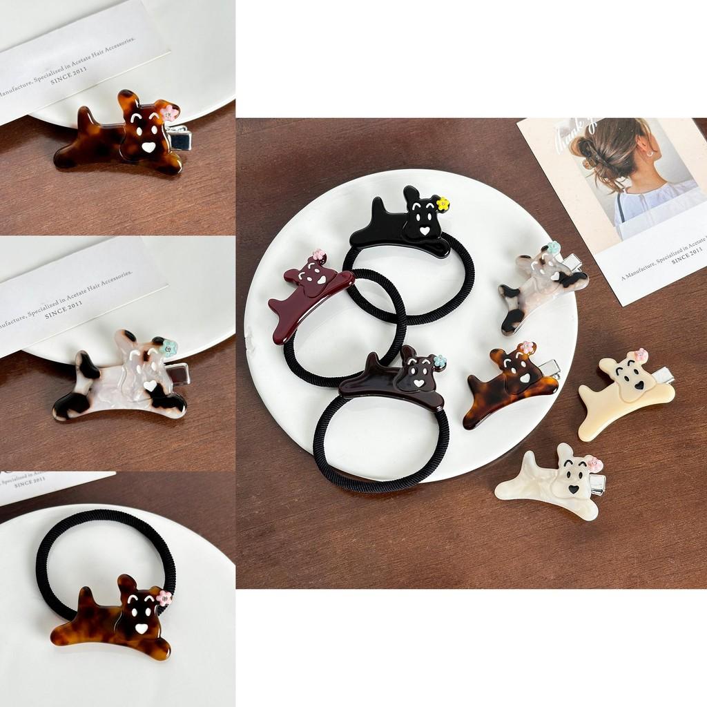 Niedliche Acetat-Hundespangen und Scrunchies für hohe Pferdeschwänze und lustige Frisuren