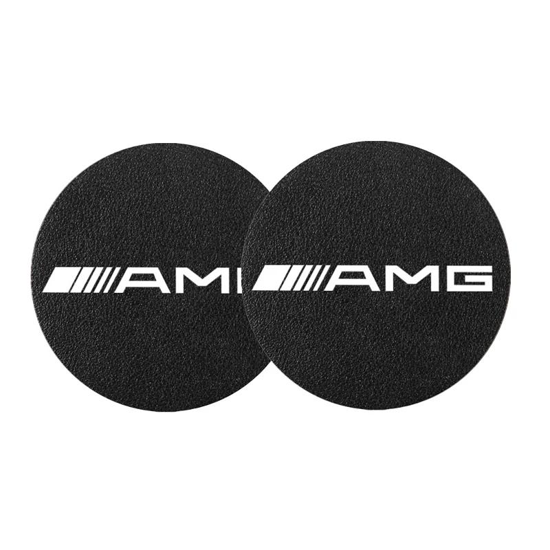 2Pcs Leather Car Water Cup Mats Water Slot Non-Slip Pads For Mercedes Benz AMG Smart W205 C300 W203 W206 W108 W124 W126 W140P10