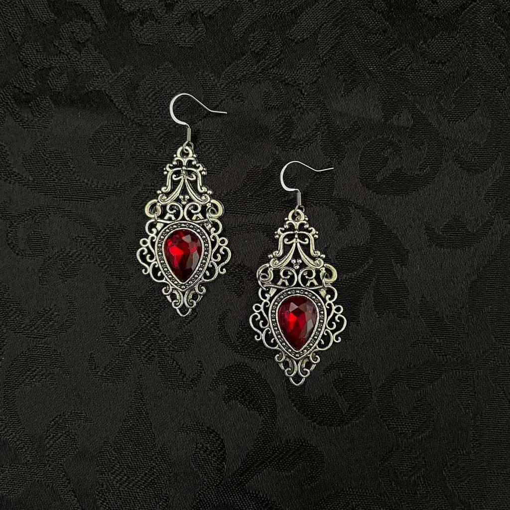 Gothic Victoria Sliver Celtic Filigree Scroll Imitation Gemstone Pendant Dangle Earrings for Women Bride Wedding Jewelry