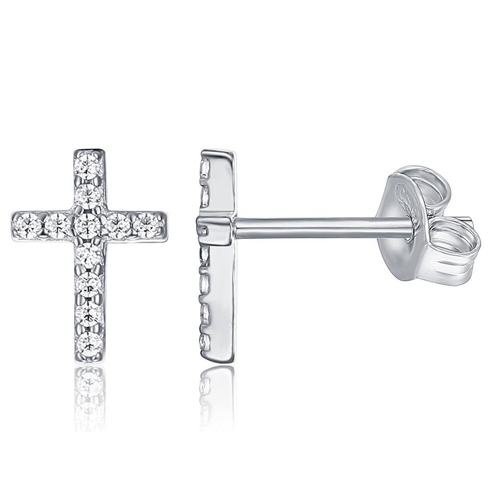 Stylish 6MM Stainless Steel Zircon Cross Earrings