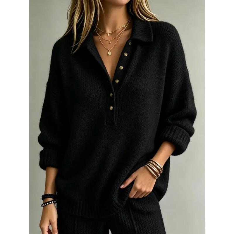 Women S Long Sleeve Polo Collar Solid Knit Sweater For Autumn Winter