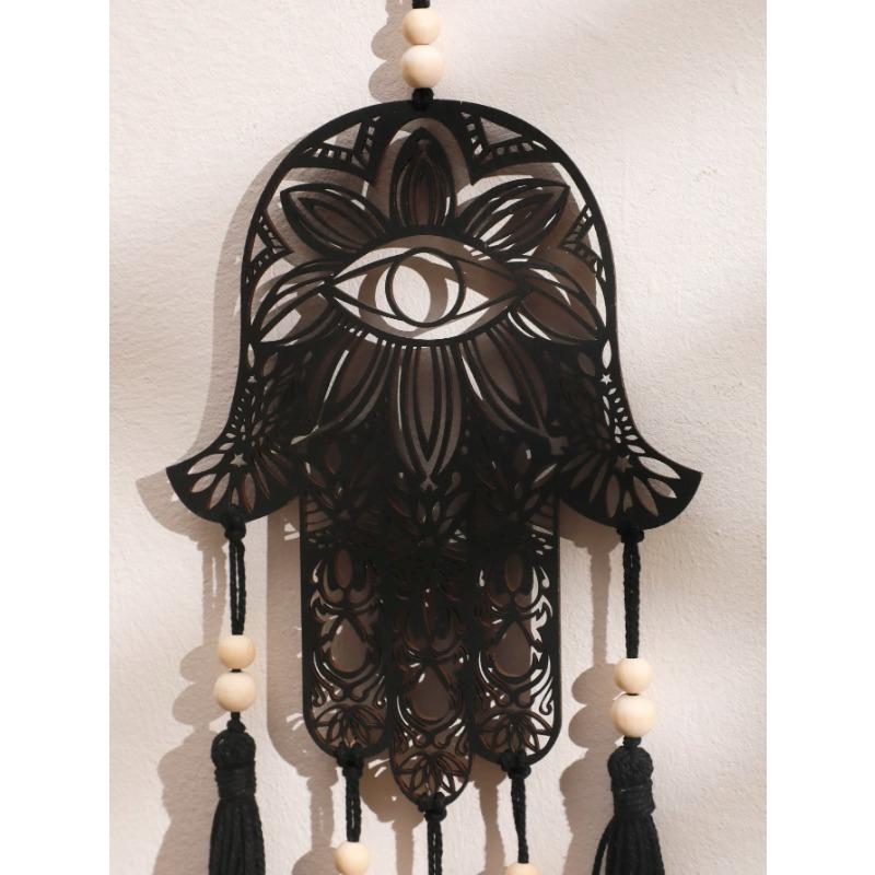 Wooden Wall Decor Wall Hanging Hamsa Hand Evil Eye Home Decor Macrame Hanging Decor Boho Home Decoration Macrame Room Ornament