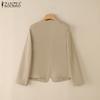 ZANZEA Cardigan casual pentru femei cu mânecă lungă și decolteu în V, culoare uni