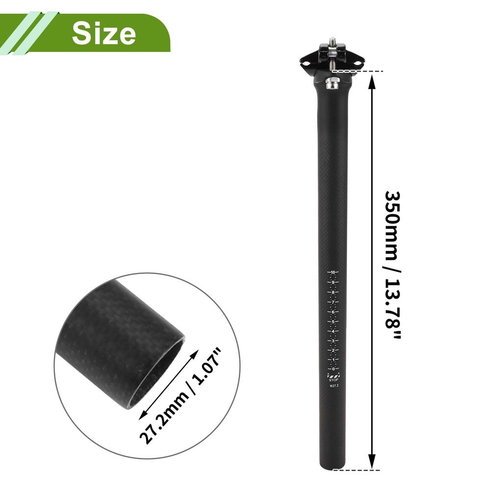 HOPESPANNER Universal 27.2x350mm Carbon Fiber Pattern Matte Black Bicycle Seatpost Shock Absorbing Bike Saddle Post Seat Tube Carbon Fiber 1 Piece